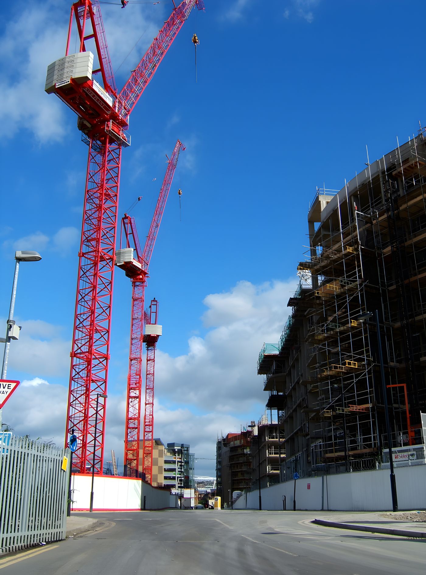 Tower cranes over a residential construction site in Islington, London